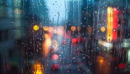 Fototapeta premium Rainy Night City Lights Through Window