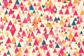 A dynamic pattern of overlapping triangles in pink, orange, and blue hues, creating a vibrant and energetic design.