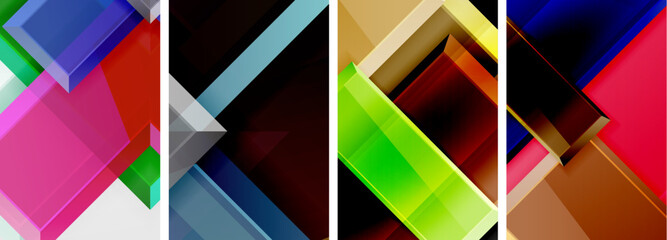 Color glass glossy square composition poster set for wallpaper, business card, cover, poster, banner, brochure, header, website