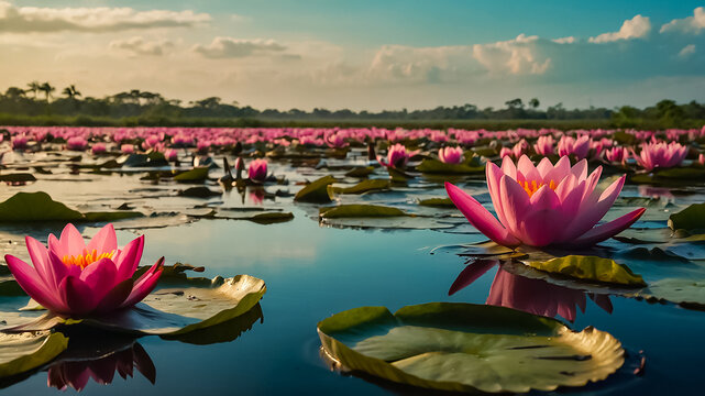 Beautiful water lilies Pantanal Brazil ecologic