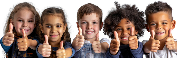 Diverse Group of Smiling Children Giving Thumbs Up Gesture,  isolated cut out dicut PNG on transparent