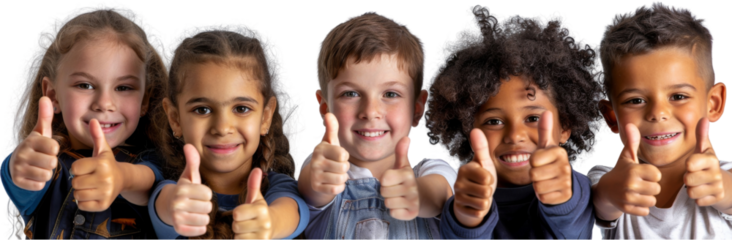 Diverse Group of Smiling Children Giving Thumbs Up Gesture,  isolated cut out dicut PNG on transparent