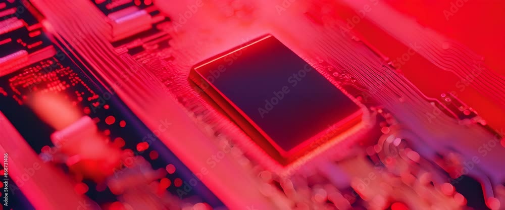 Aufkleber a close up of a computer chip with a red glow concept of technology and innovation 4k animation