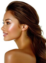 Fototapeta premium Profile of Beautiful Woman with Long Brown Hair