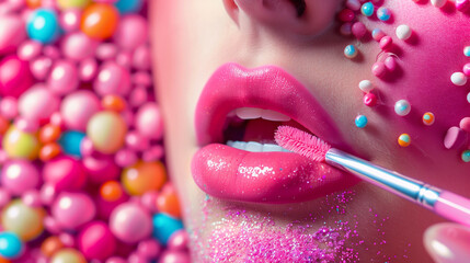 beautiful woman with lips and makeup