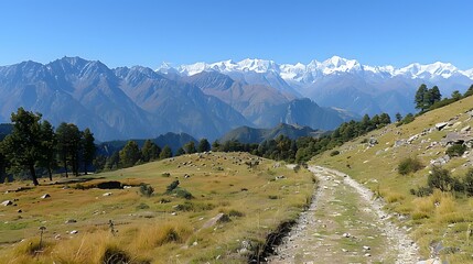 Mountain View with Snow Capped Peaks