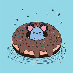 Cute Mouse in Donut