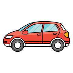 A colorful passenger car with a simple contour design