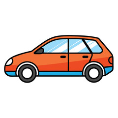 A colorful passenger car with a simple contour design