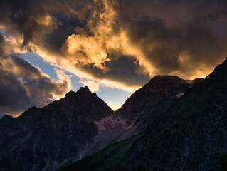 View on mountains above Defereggental valley on a summer evening