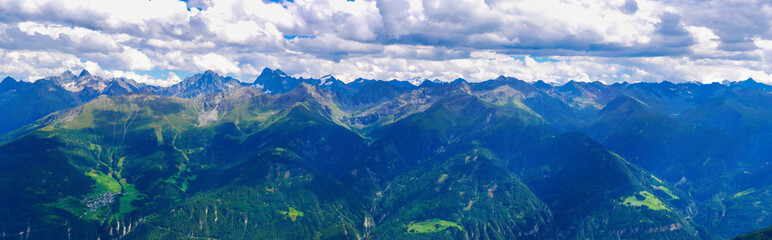 View on Alps mountains from ski resort Serfaus Fiss Ladis on a summer day