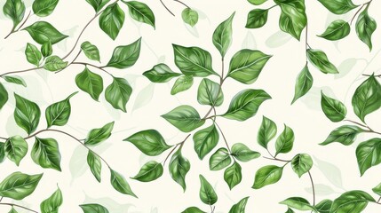 seamless watercolor pattern white green leaves on a white background, For postcards, textiles, covers, wallpapers, design, decor, wrapping paper, clothing 