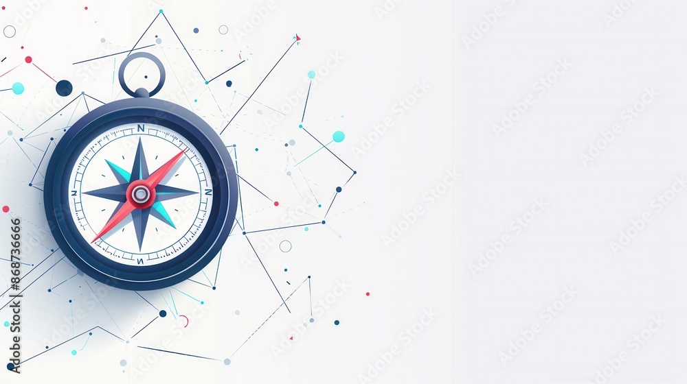Poster a simple illustration of a compass on a white background with a subtle, minimalist design. perfect f