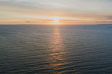 Sunset in the Baltic Sea on a summer evening, photo from above taken from a drone.
