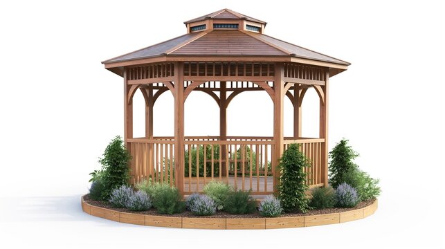 wooden gazebo on a white background