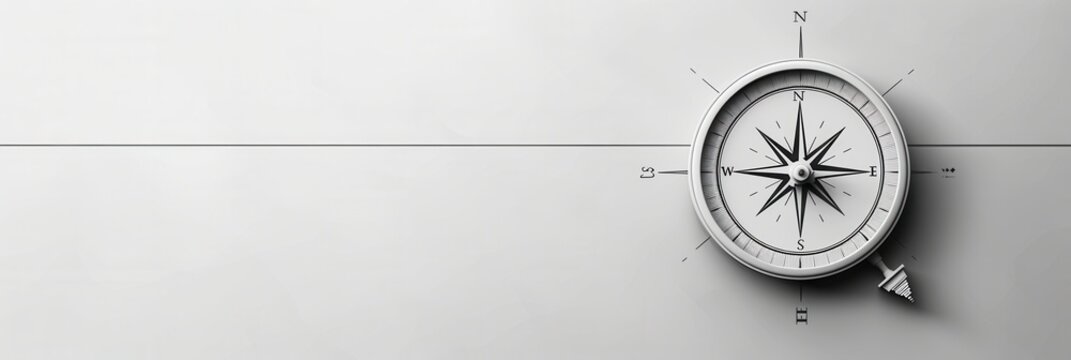 A simple and symbolic compass with clear lines on a white background, ideal for navigation apps and travel services. Generative AI