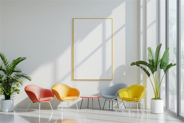 Modern Waiting Room with Colorful Chairs - large-format poster mockup