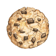 Home made chocolate chip cookie isolated on white background. Watercolor hand drawn illustration