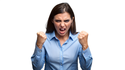 Young Woman With Angry Expression and Fists Clenched