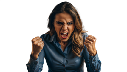 Angry Woman Yelling With Fists Clenched