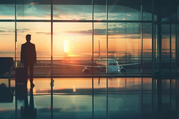 Corporate businessman at airport for professional travel and business engagements