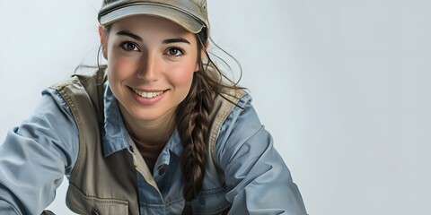 Smiling Woman in Workwear and a Cap