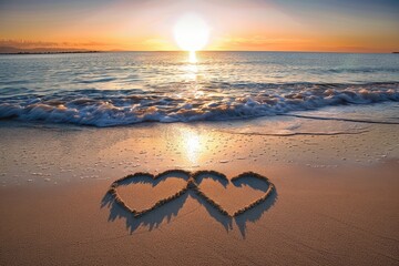 two hearts drawn in the sand on a beach