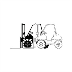 Naklejka premium line art and silhouette illustration of a forklift truck for icon or logo