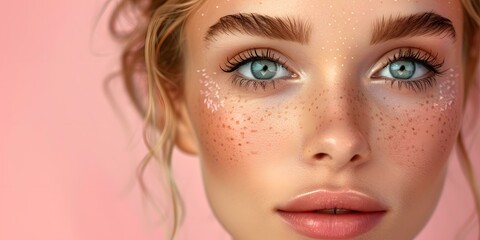Close up portrait of a beautiful woman with freckles