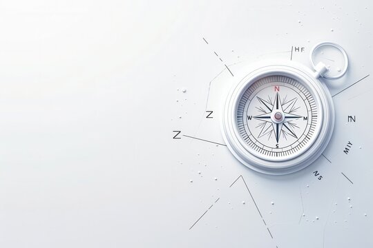 A simple, clean image featuring a white compass with black markings on a white background with thin compass lines. Generative AI