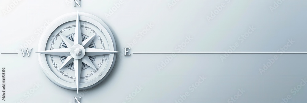Poster a simple and symbolic compass illustration with clear lines on a white background. ideal for navigat