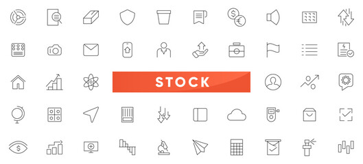 Stock market line icon set. Business, stock marketing, stock exchange, investment, shares, financial goals, bear marketing, trading, securities, and money outline icon collection. UI thin outline icon