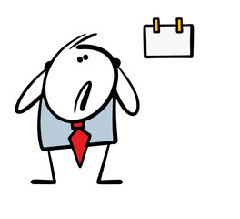 Alarmed businessman clutches his head and looks at the calendar with the date. Vector illustration of the deadline in business. Procrastination at work. Cartoon funny character isolated on white.