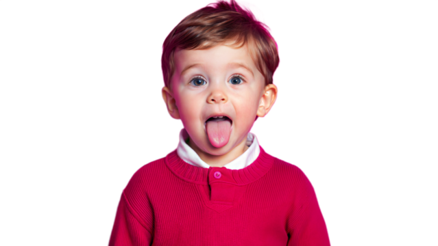 Young Boy Wearing Red Sweater Sticking Out Tongue - Powered by Adobe