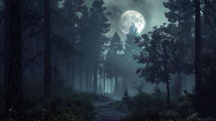 Naklejka premium Moonlight in forest surroundings very detailed and realistic shape