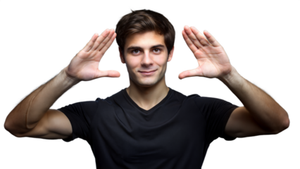 Smiling Man Holding Hands Up in a Framing Gesture