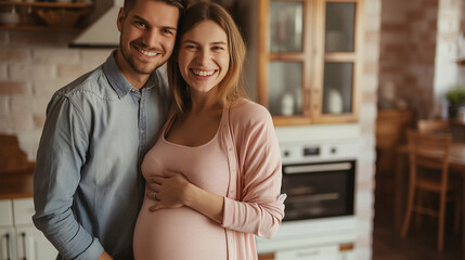 Fototapeta premium a happy pregnant woman with her husband at home 