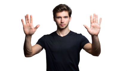 Man Holding Hands Up in Front of Him