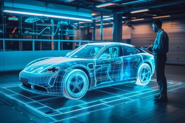 Engineer develops smart electric car with ai on holographic interface and advanced ev technology