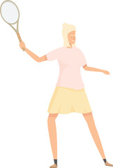 Senior woman playing tennis, happy elderly person enjoying sports activity, active lifestyle illustration
