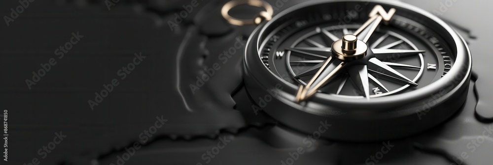 Aufkleber a close-up of a compass with clear lines on a black background. ideal for navigation apps and travel