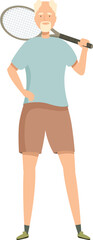 Senior man holding tennis racket enjoying retirement by playing sports