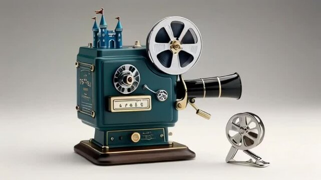 a 1950s-era film projector with a bulky body.