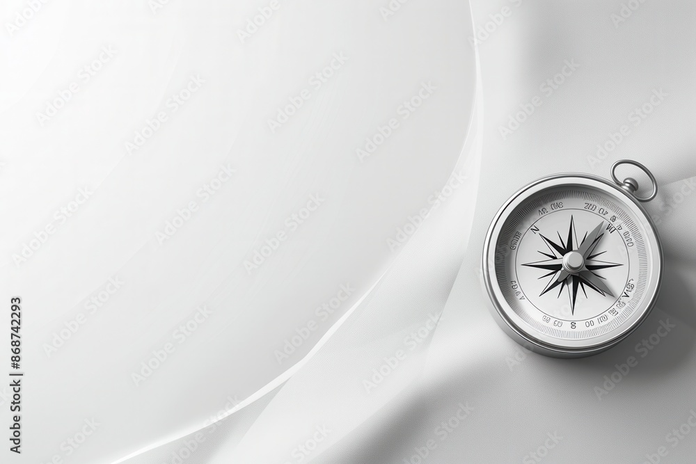 Poster a silver compass with clear lines on a white background. the image is simple and symbolic, ideal for