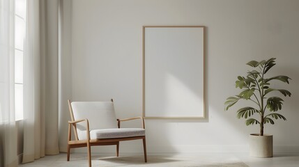Elegant Wooden Frame and Sleek Chair in a Minimalist Room Interior