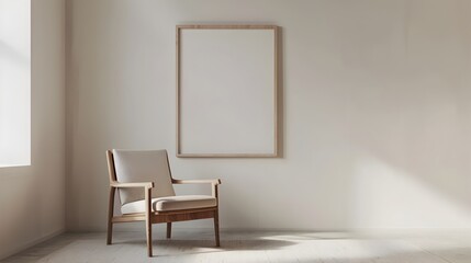 Fototapeta premium Elegant Wooden Frame and Sleek Chair in Minimalist Room Rendering
