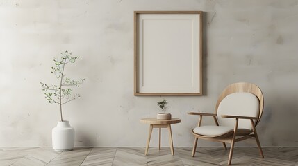 Elegant Wooden Frame and Sleek Chair in Minimalist Room Interior