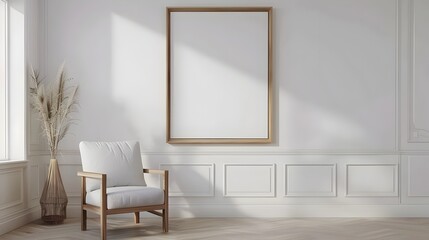 Elegant wooden frame and stylish chair in a clean simple interior space
