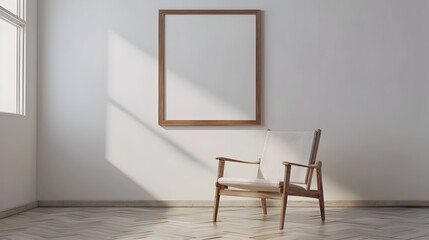 Elegant Wooden Frame and Stylish Chair in a Minimalist Interior Setting