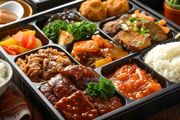 A delicious and nutritious bento box with a variety of dishes.